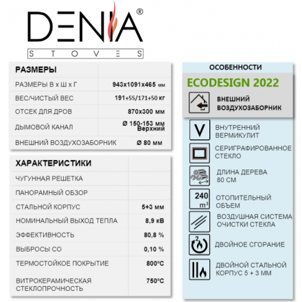 Печь-камин Denia Panoramic + Stove Bench Амазонка бай фото в Могилеве