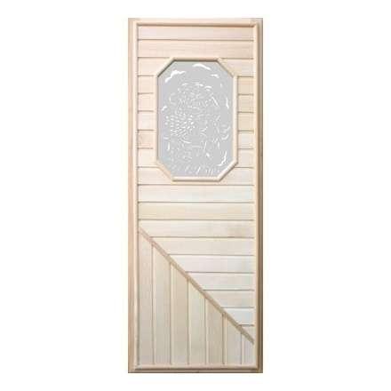 Дверь деревянная для бани DoorWood 1850x750 Вагонка со стеклом прямоугольным, коробка липа в Могилеве