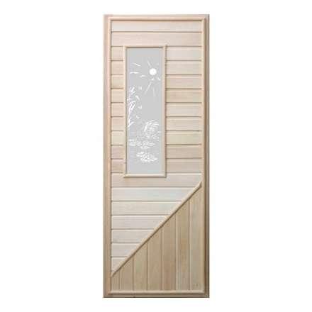 Дверь деревянная для бани DoorWood 1850x750 Вагонка со стеклом прямоугольным, коробка липа в Могилеве