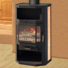 Недорогая отопительная печь-камин со стеклом Мета-Бел Ангара фото в интерьере в Могилеве