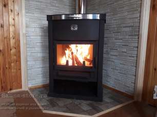 Стальной недорогой камин Теплодар ОВ-120 (угловой) фото в интерьере в Могилеве