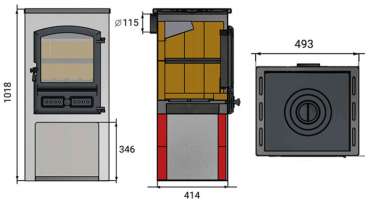 Стальной камин со стеклом ЭТНА (БКД) с плитой и теплообменником фото в Могилеве