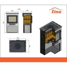 Печь-камин для дачи ЭТНА (Панорама) с плитой и ТО "Антрацит" высокий фото в Могилеве