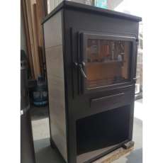 Стальной российский камин ЭТНА (Панорама) с плитой и ТО "Антрацит" высокий фото в Могилеве