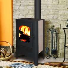 Недорогой стальной печь-камин Экокамин с плитой в интерьере фото в Могилеве