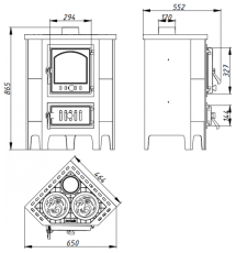 Печь-камин Бавария угловая чугун с плитой в Могилеве