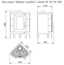 Недорогая печь-камин Бавария угловая с плитой незабудка Амазонка бай фото габариты в Могилеве