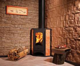 Недорогая печь-камин со стеклом Бавария угловая с плитой фото  в Могилеве