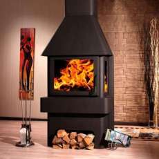 Печь-камин Бавария три стекла графит фото в интерьере в Могилеве