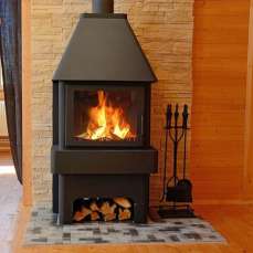 Стальной большой камин Бавария 3 стекла чёрная фото в Могилеве