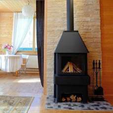 Стальной стильный камин Бавария 3 стекла чёрная фото в Могилеве