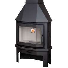 Стальной камин Бавария Мюнхен с огромным стеклом пристенно-угловой черный фото в интерьере в Могилеве