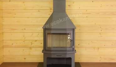 Печь-камин со стеклом Бавария Мюнхен пристенно-угловой графит фото в Могилеве