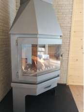 Стальной камин Мюнхен угловой графит фото с боку в Могилеве