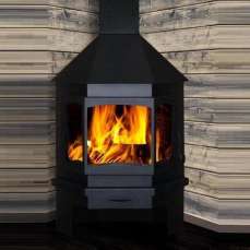 Стальной недорогой камин со стеклом Мюнхен угловой чёрный фото в Могилеве