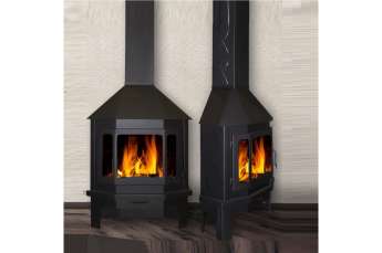 Стальной камин со стеклом Мюнхен угловой чёрный фото в Могилеве