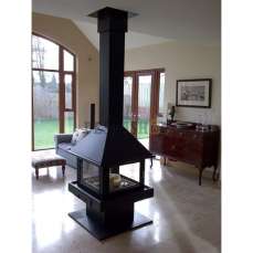 Стальной большой камин со стеклами Эклипс островной 4D графит фото в Могилеве