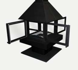 Стальной камин с четырьмя стеклами Эклипс островной 4D графит фото в Могилеве