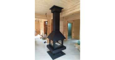 Стальной большой камин со стеклами Эклипс островной 4D графит фото в Могилеве