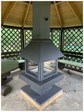 Стальной камин с четырьмя стеклами Эклипс островной 4D графит фото в Могилеве