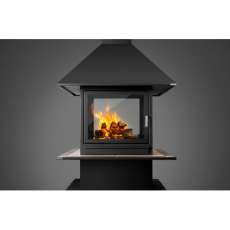 Стальной камин с четырьмя стеклами Эклипс островной 4D графит фото в Могилеве