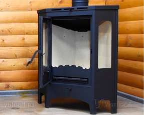 Стальной камин со стеклами Бавария панорама угловая фото в интерьере в Могилеве