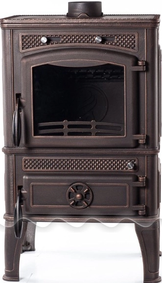 Печь-камин чугунный FireWay Dacha с варочной поверхностью патина бронза Амазонка бай фото в Могилеве