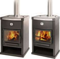 Недорогая печь-камин со стеклом и дровницей Теплодар ОВ-140 (угловой) фото в Могилеве