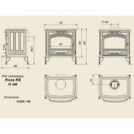 Отопительная печь Kratki Koza/K6 (декор дверцы) Амазонка бай фото в Могилеве