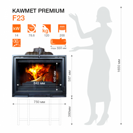 Каминная топка Kawmet Premium F23 (14 кВт) в Могилеве