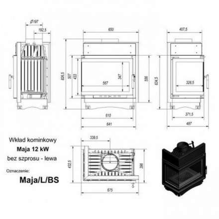 Каминная топка Kratki Maja/L/BS (угловое стекло слева) в Могилеве