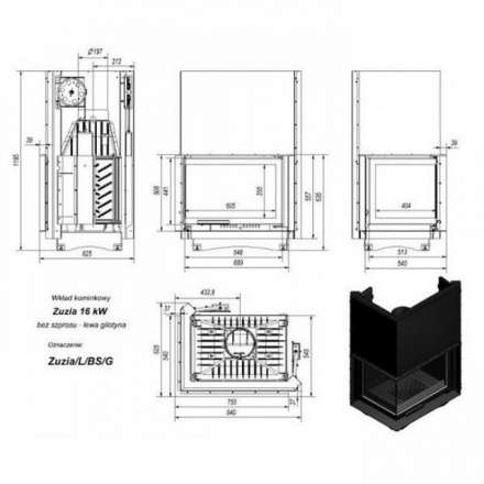 Каминная топка Kratki Zuzia/L/BS/G (угловое стекло слева, гильотина) в Могилеве