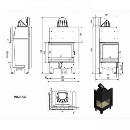 Каминная топка Kratki MBZ/L/BS (угловое стекло слева) в Могилеве