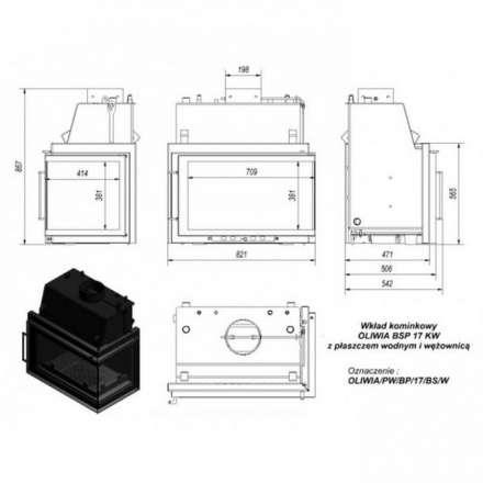 Каминная топка Kratki Oliwia/PW/BP/17/BS/W (угловое стекло справа, змеевик) в Могилеве