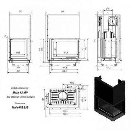 Каминная топка Kratki Maja/P/BS/G (угловое стекло справа,гильотина) в Могилеве