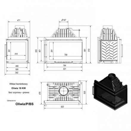 Каминная топка Kratki Oliwia/P/BS (угловое стекло справа) в Могилеве