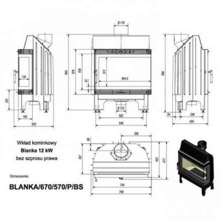 Каминная топка Kratki Blanka/670/570/P/BS (угловое стекло справа) в Могилеве