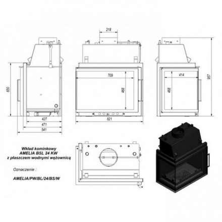 Каминная топка Kratki Amelia/PW/BL/24/BS/W в Могилеве