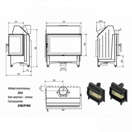 Каминная топка Kratki Zibi/P/BS (угловое стекло справа) в Могилеве
