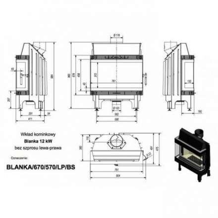 Каминная топка Kratki Blanka 670/570/LP/BS (угловое стекло слева-справа) в Могилеве